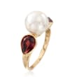 3.10 ct. t.w. Garnet and 9-9.5mm Cultured Pearl Ring in 14kt Yellow Gold