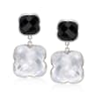 Black Onyx and 40.00 ct. t.w. Rock Crystal Clover Drop Earrings in Sterling Silver