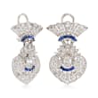 C. 1960 Vintage 3.85 ct. t.w. Diamond and .50 ct. t.w. Sapphire Earrings in Platinum