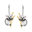 .20 ct. t.w. Black Spinel Koala Drop Earrings in Two-Tone Sterling Silver with Pink Sapphire Accents