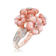 7.5-11.5mm Pink Mother-Of-Pearl and .23 ct. t.w. White Zircon Floral Ring in 18kt Rose Gold Over Sterling