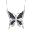 1.10 ct. t.w. Sapphire and .10 ct. t.w. White Zircon Butterfly Necklace in Sterling Silver