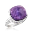 10.00 Carat Square Amethyst Cabochon Ring in Sterling Silver 