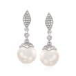 8.5-9mm Cultured Pearl and .13 ct. t.w. Diamond Drop Earrings in Sterling Silver