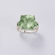 12.00 Carat Green Prasiolite Ring with White Zircon and Green Chrome Diopside in Sterling Silver