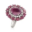 6.10 ct. t.w. Ruby and .60 ct. t.w. White Topaz Ring in Sterling Silver