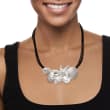 Sterling Silver Over Resin Starfish and Seashells Necklace with Black Leather 18-inch