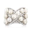4-5mm Cultured Pearl Roped Crisscross Ring in Sterling Silver