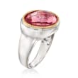 7.00 Carat Pink Quartz Ring in Sterling Silver and 14kt Yellow Gold
