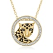 .10 ct. t.w. Black and White Diamond Leopard Necklace in 18kt Gold Over Sterling