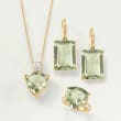 35.00 ct. t.w. Emerald-Cut Green Prasiolite and .10 ct. t.w. Diamond Earrings in 18kt Gold Over Sterling