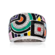 Belle Etoile &quot;Geometrica&quot; Multicolored Enamel and .15 ct. t.w. CZ Ring in Sterling Silver