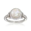 8.5-9mm Cultured Pearl and .50 ct. t.w. CZ Ring in Sterling Silver