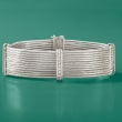 Stainless Steel and Sterling Silver Multi-Row Cable Bracelet with Diamond Accents