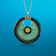 Jade and Black Agate Double Dragon Pendant with Peridot in 14kt Yellow Gold