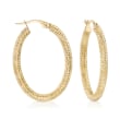 Italian 18kt Yellow Gold Textured Oval Hoop Earrings