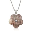 48mm Gray Mother-of-Pearl and 6-7mm Cultured Pearl Flower Pendant Necklace in Sterling Silver