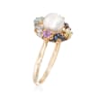 7-7.5mm Cultured Pearl and .37 ct. t.w. Multi-Stone Ring in 14kt Yellow Gold
