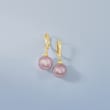 11.5-12.5mm Pink Cultured Pearl Drop Earrings in 14kt Yellow Gold