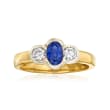 C. 1980 Vintage .60 Carat Sapphire and .30 ct. t.w. Diamond Ring in 18kt Yellow Gold