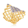 .60 ct. t.w. Tanzanite and .13 ct. t.w. Diamond Woven Band Ring in 18kt Yellow Gold Over Sterling