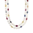 Cultured Pearl, Ruby and Multicolored Sapphire Double Strand Necklace
