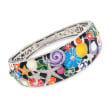 Belle Etoile &quot;Starfish&quot; Black and Multicolored Enamel Bangle Bracelet with CZs in Sterling Silver