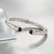 Italian Black Onyx Byzantine Cuff Bracelet in Sterling Silver