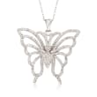 1.85 ct. t.w. CZ Butterfly Pendant Necklace in Sterling Silver