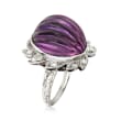 C. 1960 Vintage 13.00 Carat Amethyst and .25 ct. t.w. Diamond Cocktail Ring in Platinum