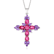 4.90 ct. t.w. Pink Topaz and 2.10 ct. t.w. Amethyst Cross Pendant Necklace in Sterling Silver