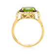 3.00 Carat Peridot and .17 ct. t.w. Diamond Ring with Onyx in 14kt Yellow Gold