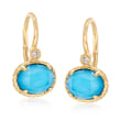 Gabriel Designs Synthetic Turquoise Doublet Drop Earrings with Diamond Accents in 14kt Yellow Gold