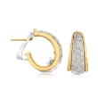 C. 1980 Vintage 1.35 ct. t.w. Diamond J-Hoop Earrings in 14kt Two-Tone Gold