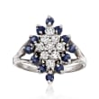 C. 1970 Vintage 1.00 ct. t.w. Sapphire and .50 ct. t.w. Diamond Cocktail Ring in 14kt White Gold