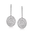 1.05 ct. t.w. Round and Baguette Diamond Oval Drop Earrings in 14kt White Gold