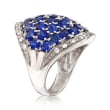 C. 1980 Vintage 7.31 ct. t.w. Oval Sapphire and .46 ct. t.w. Diamond Cluster Ring in Platinum