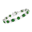 Simulated Emerald and 7.00 ct. t.w. CZ Bracelet in Sterling Silver