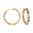 11.00 ct. t.w. Multicolored Sapphire and .44 ct. t.w. Diamond Inside-Outside Hoop Earrings in 18kt Yellow Gold