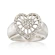 C. 1990 Vintage .50 ct. t.w. Diamond Openwork Heart Ring in 14kt White Gold