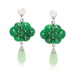5.5-6mm Cultured Pearl and Carved Jade Drop Earrings with White Topaz Accents in Sterling