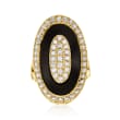 C. 1980 Vintage Black Onyx and 1.50 ct. t.w. Diamond Oval Ring in 18kt Yellow Gold