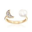 7.5-8mm Cultured Pearl Ring with CZ Accents in 18kt Yellow Gold Over Sterling Silver