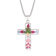 Dried Flower Cross Pendant Necklace in Sterling Silver
