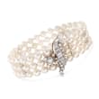 C. 1950 Vintage 2.35 ct. t.w. Diamond and 5.5-6mm Cultured Pearl Bracelet in 14kt White Gold