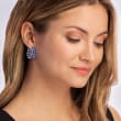 Italian Blue Enamel Hoop Earrings in Sterling Silver