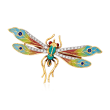 C. 1970 Vintage .45 ct. t.w. Diamond, .35 ct. t.w. Sapphire and Multicolored Enamel Plique-A-Jour Dragonfly Pin in 18kt Yellow Gold