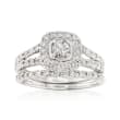 1.00 ct. t.w. Diamond Bridal Set: Halo Engagement and Wedding Rings in 14kt White Gold