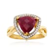 3.10 Carat Ruby and .15 ct. t.w. White Topaz Ring in 14kt Gold Over Sterling