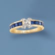 1.20 ct. t.w. Sapphire X Ring with Diamond Accents in 14kt Yellow Gold